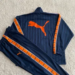 新品！PUMA プーマ　ジャージ　セットアップ　テープロゴ　刺繍　オレンジ　ネイビー　サイズXL / L
