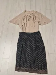 TIME タイム ポストモダン サークルカード レース バイカラー ミディ スカート