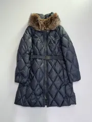 正規品 COACH コーチ ファー フード キルティング ロング ダウン ブラック