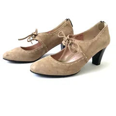 上品な足元に◎ 日本製！【GINZA kanematsu】銀座かねまつ スエード レースアップ パンプス ヒール 華麗 綺麗 かわいい  バックファスナー ベージュ レディース 23.5cm/M41543UU