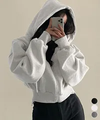 ジップパーカー裏起毛ショート丈フーディー