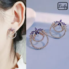 ピアス レディース フラワーピアス パープル シルバー ダブルリング エレガント 女性らしい 上品 冬 春 バレンタイン プレゼント ギフト 入学式 卒業式 新生活 普段使い お出かけ パーティー 大人可愛い 軽量 付け心地 清楚 贈り物 フォーマル