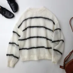 ADAM ET ROPÉ FEMME アダムエロペ シアー モヘア プルオーバー ボーダー ニット(71E＋9465)25F