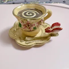 ピィアース ジュエリーボックス コーヒーカップ ティーカップ ※展示品のためホコリくすみあり。拭いたり洗えば大丈夫そうです。　　蝶 桜 ラテアート スプーン 宝石箱 置物 小物入れ PIEARTH ミニチュア インテリア