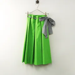 ランバンオンブルー LANVIN en Bleu ボーダーウエスト紐 プリーツロングフレアスカート 34 グリーン┃ボトムス【2400014795479】