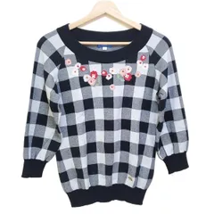 ブルーレーベルクレストブリッジ 長袖カットソー サイズ38 M レディース - 黒×白×マルチ クルーネック/チェック柄/刺繍/フラワー(花)