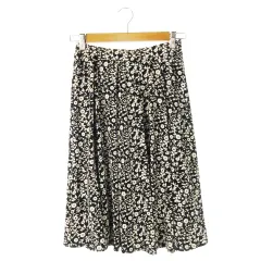 オフオン ofuon スカート フレア ミモレ ロング タック とろみ感 ストレッチ 薄手 花柄 38 黒 ブラック /CK11