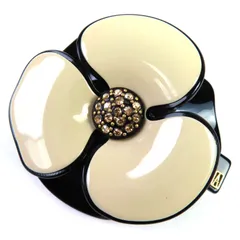 美品◇ALEXANDRE DE PARIS アレクサンドル ドゥ パリカメリア ラインストーン装飾 バレッタ ヘアアクセサリー ブラック アイボリー 保存袋付き フランス製 レディース