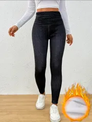 起毛デニムレギンス ブラック 66サイズ