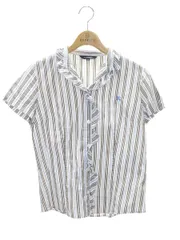 バーバリーロンドン FEA50-033-05 シャツ 38 ホワイト/ブラウン/ブルー ストライプ フリル ITIRWACU5HCH