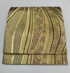 袋帯 濃いむらさきに金糸 短冊のきれいなライン 正絹 - メルカリ