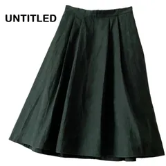 【UNTITLED/アンタイトル 】フレアスカート ヌバック調 裏地付き 無地 グリーン 緑 ワールド 日本製 洗濯OK（中古）