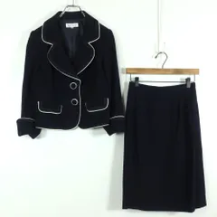 【美品】L'arc-en-ciel★スーツ ジャケット&スカート サイズ38  ネイビー系 白ライン入り 無地 z17316