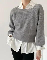 ニットセーター スクエアネックトップス 即購入OK 長袖 バルーンスリーブ ニットトップス レディース カジュアル お洒落 きれいめ プルオーバー 春秋冬 ショート丈 スタイルアップ フェミニン