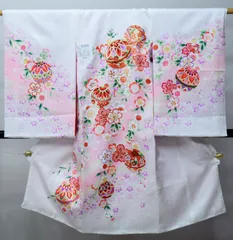 お宮参り 産着 のしめ 女児 女の子 正絹 白色 綸子地 豪華絢爛 金刺繍 祝着 初着 一つ身 掛け着 熨斗目 NO43005