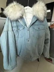 ライトブルー ファー 裏地 フード デニムジャケット