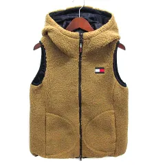 トミーヒルフィガー ゴルフ TOMMY HILFIGER GOLF リバーシブル ボア フリース ベスト フード付き 2023AW ベージュ ネイビー S THLA374