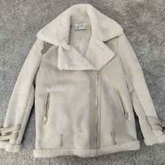 Anela Tokyo　アネラトーキョー  【サイズ】  F　フェイクムートン　ダブルライダースジャケット　ライトベージュ　レディース　中古　古着
