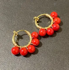 赤珊瑚　レッドコーラル　ゴールドフープイヤリング　K18GP アレルギー対応