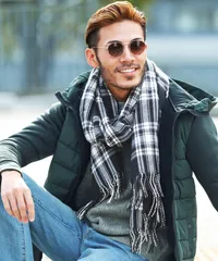 新品 未使用 JIGGYS SHOP(ジギーズショップ)大判チェックマフラー 205780 ブラックホワイト