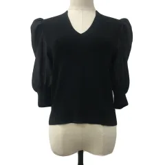 ココディール COCO DEAL カットソー ニット プルオーバー Vネック 無地 切替 七分袖 2 黒 ブラック