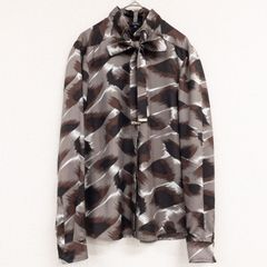 GUCCI グッチ ブラウス シャツ ボウタイ 総柄 シルク100％ ブラウン