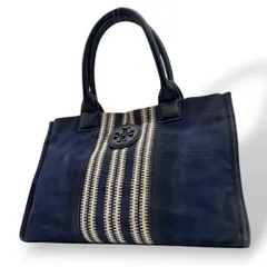 トリーバーチ TORY BURCH トートバッグ 紺 ネイビー ベージュ デカロゴ ストライプ ワンショルダー A4収納 肩掛け可 キャンバス レザー 本革 ゴールド金具 ロゴプレート ハンドバッグ u10