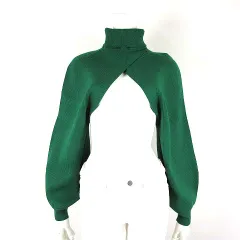 マオワオ MaoWao ボレロ ニット セーター リブ クロップド タートルネック ボリューム袖 長袖 M 緑 グリーン タグ付 美品