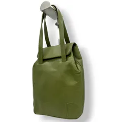 【美品】ヒロフ HIROFU ハンドバッグ ミニトートバッグ ランチバッグ レザー 本革 グリーン オリーブ カーキ 抹茶色 イタリア製 レディース コンパクト シンプル カジュアル ロゴ型押し 自立可 お出かけ デート 散歩 希少 Patina s94