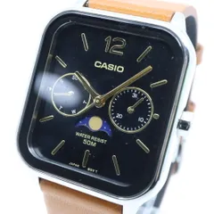 【未使用級／稼働品】カシオ CASIO スタンダード MTP-M305 ムーンフェイズ 腕時計 メンズ ユニセックス クォーツ アナログ スクエア 角型 シルバー ブラック文字盤 ブラウンレザー 海外モデル 逆輸入 クラシック レトロ 希少 レア G8