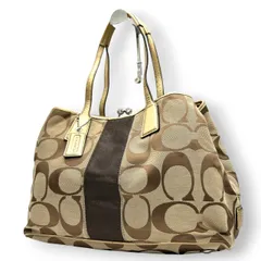 コーチ COACH シグネチャー ストライプ フレーム キャリーオール F13533 トートバッグ ショルダーバッグ ワンショルダー がま口 キスロック キャンバス レザー 本革 カーキ ブラウン ゴールド 肩掛け A4収納可 レディース 鞄 カバン s18