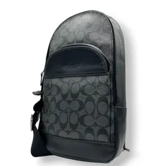 美品 コーチ COACH ボディバッグ スリングバッグ F39942 シグネチャー PVC レザー 本革 チャコール グレー ブラック 黒 斜め掛け クロスボディ メンズ 男性 スタイリッシュ クール 休日 旅行 鞄 カバン s61