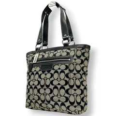 美品 コーチ COACH シグネチャー トートバッグ F14693 キャンバス レザー 本革 ブラック グレー 肩掛け ワンショルダー A4可 大容量 軽量 通勤 通学 レディース カジュアル 鞄 カバン s81