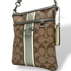 【良品】コーチ COACH ヘリテージ ストライプ シグネチャー ショルダーバッグ ポシェット 斜め掛け クロスボディ PVC レザー ブラウン グレー 馬車ロゴ 41664 G0873 レディース カジュアル お出かけ 鞄 カバン s97