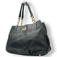 【美品】マイケルコース Michael Kors トートバッグ ショルダーバッグ 肩掛け チェーン レザー 本革 ブラック 黒 ゴールド金具 MKロゴ サークルロゴ A4収納可 大容量 エレガント 通勤 通学 ビジネス レディース 鞄 カバン s3