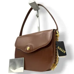 【美品】バリー BALLY ハンドバッグ ワンショルダー 肩掛け レザー 本革 ダークブラウン こげ茶 ゴールド金具 ロゴプレート 鏡付き ミラー付属 ヴィンテージ ビンテージ クラシック レトロ フォーマル 冠婚葬祭 レディース 鞄 カバン s1