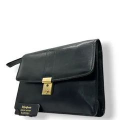 【美品】イヴ・サンローラン Yves Saint Laurent クラッチバッグ セカンドバッグ レザー 本革 ブラック 黒 ゴールド金具 YSLロゴ エンボス ヴィンテージ レトロ クラシック エレガント レディース メンズ ユニセックス 鞄 カバン A4