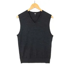 ユニクロ UNIQLO エクストラファイン メリノ Vネック ベスト ニット ウール M ダークグレー