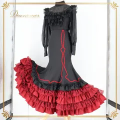 フラメンコ 衣装 ファルダ トップス ブラウス ツーピース セットアップ 黒 赤 レッド レース フリル ボランテ 長袖 高級感 発表会 透け感 ブラック系 レッド系 豪華 パーティー 衣装 イベント ステージ 発表会 用 おしゃれ レディース