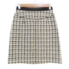 クイーンズコート QUEENS COURT ツイードスカート タイトスカート ひざ丈 ラメ チェック柄 マルチカラー 1 S アイボリー 黒 ブラック /FF41