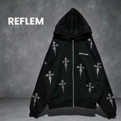 REFLEM レフレム クロス総柄ラインストーンZIPパーカー ブラック 黒 F
