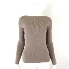 ティティベイト titivate セレクト select 袖ボタン リブ ニット セーター ボートネック 長袖 M モカブラウン ゴールド