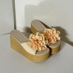 @新品 23cm 9cm フラワー 花装飾 ウエッジヒール サンダル ヒール