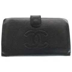 CHANEL (シャネル) キャビアスキン ココマーク がま口長財布 ブラック