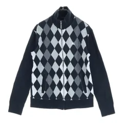 BURBERRY BLACK LABEL (バーバリー ブラックレーベル) アーガイル柄 ジップアップ ニットジャケット ブラック/グレー BMV86-112-09