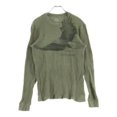 Armani Exchange (アルマーニ エクスチェンジ) フロントバードプリント ワッフル クルーネック 長袖Tシャツ カットソー グリーン