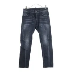 DSQUARED2 (ディースクエアード) 23SS ロゴ パッチ コットン スリム カット ダメージウォッシュ加工 ボタンフライ デニムパンツ ブラック S71LB1140