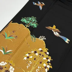 黒留袖 作家物 金彩 鳥 五つ紋 比翼 正絹 着物 MK-3446