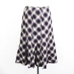レザビ Les habits スカート ボトムス ミモレ丈 マーメイド チェック ウール混 38 パープル系 ※EKM