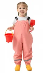 [ReiLuana] プレイウェア お砂場着 子供 遊び着 汚れ防止 レイン パンツ 撥水 反射テープ サロペット 外遊び (ピンク, 90cm) [ピンク] [90cm]